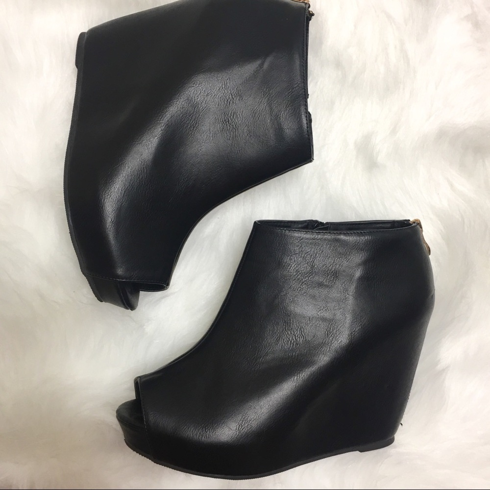Torrid Black Peep-Toe Wedge Booties - Picture 5 of 8